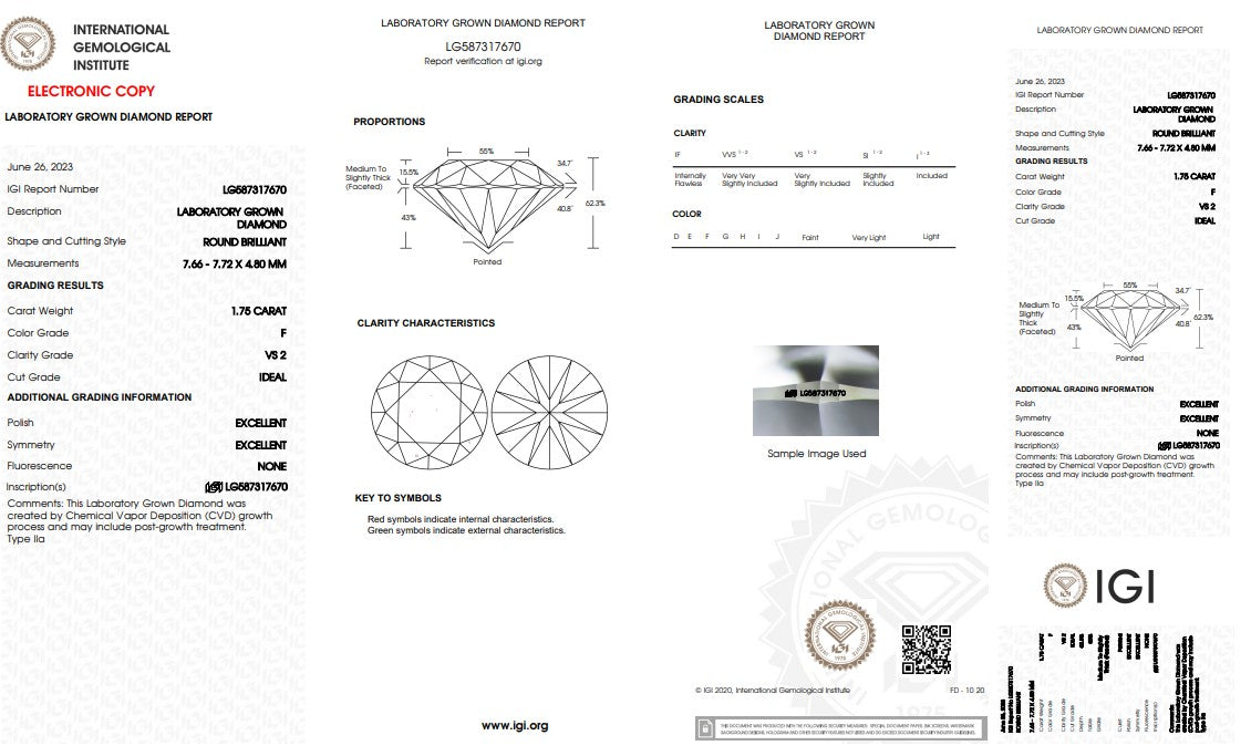 Round Cut Lab Grown Diamonds From 1.70 Carat to 2.00 Carat IGI Certificated F VS2