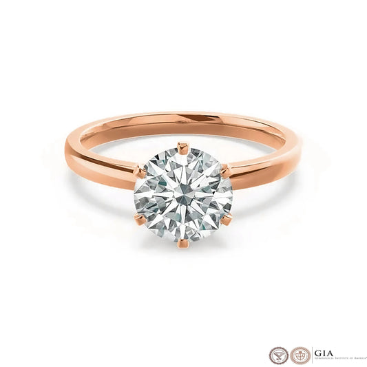 1 Carat Round Cut Lab Grown Diamond Engagement Gold Ring, IGI Certificated Diamond Proposal Ring