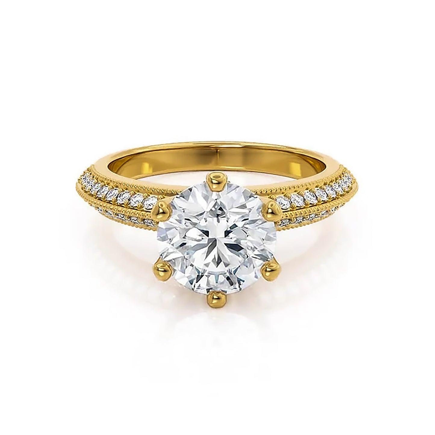 2 Carat Round Cut Lab Grown Diamond Engagement Gold Ring, IGI Certificated Diamond Proposal Ring