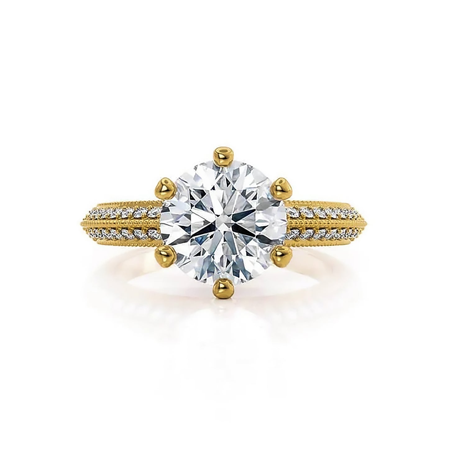 2 Carat Round Cut Lab Grown Diamond Engagement Gold Ring, IGI Certificated Diamond Proposal Ring