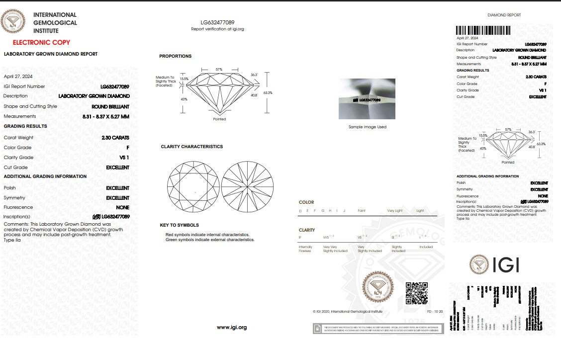 Round Cut Lab Grown Diamonds From 2.00 Carat to 2.50 Carat IGI Certificated E VS1