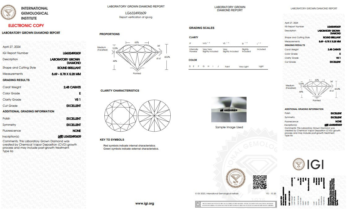 Round Cut Lab Grown Diamonds From 2.00 Carat to 2.50 Carat IGI Certificated E VS1